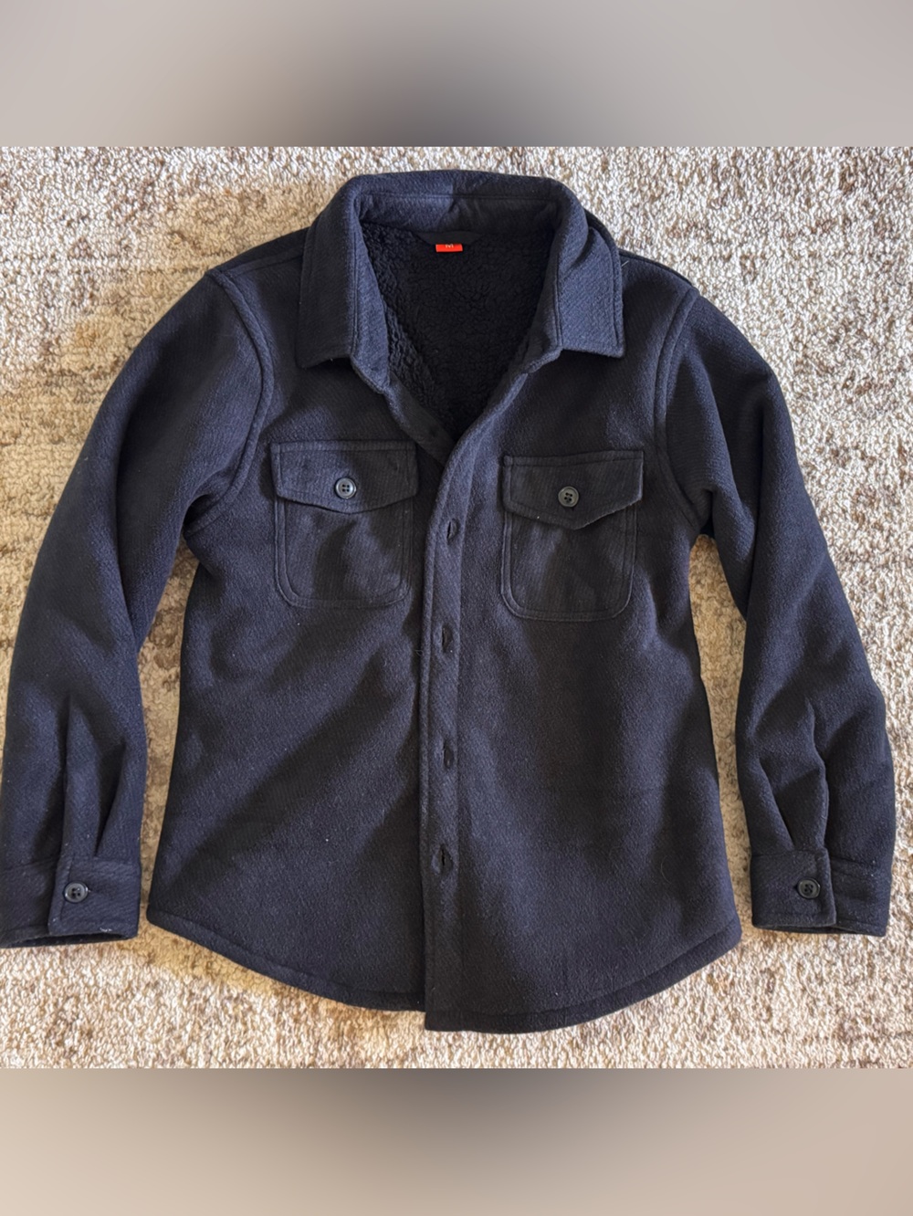 Boys Black Sherpa Button Jacket - Picture 1 of 1